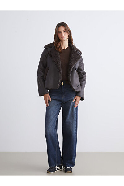 LC Waikiki Μοντέρνα προϊόντα από το Freezen Store |   Γυναικείο σουέτ παλτό Biker Collar oversized