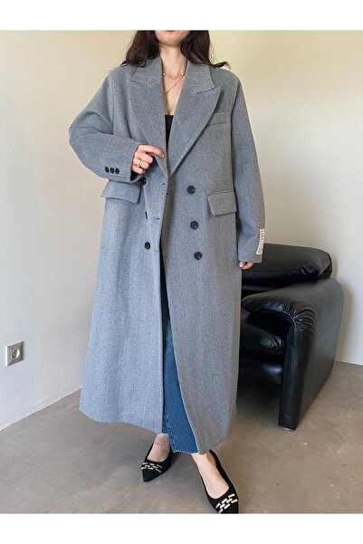 Bade Butik Palton gri cu buzunare de calitate premium