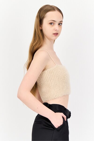 DeFacto Women Square Neck Textured Sleeveless Tank Top, Beige