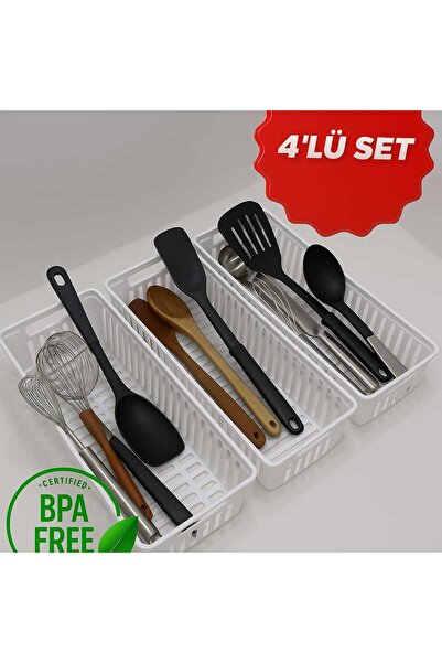 ankahometoys 4' Lü Beyaz Kaşıklık Seti Mutfak Düzenleyici Çekmece Ve Dolap Iç...