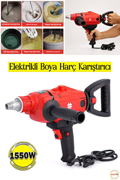 Badem10 1550W Güçlü Elektrikli Boya Harç Alçı Macun Karıştırıcı Mikser Matkap...
