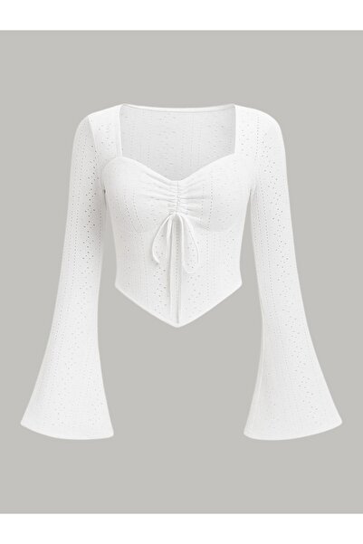 meren like your style Μακρυμάνικο εποχικό μπλουζάκι με λεπτομέρεια από λευκή δαντέλα