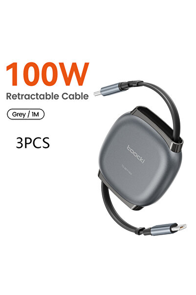 Toocki 3 كابلات طاقة 100 واط، كابل قابل للسحب من النوع C بقدرة 100 واط، متواف...