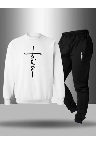 CROPSEL Children's Printed Crew Neck Sweatshirt and Sweatpants Set 3 Thread Raster for Autumn/Winter
