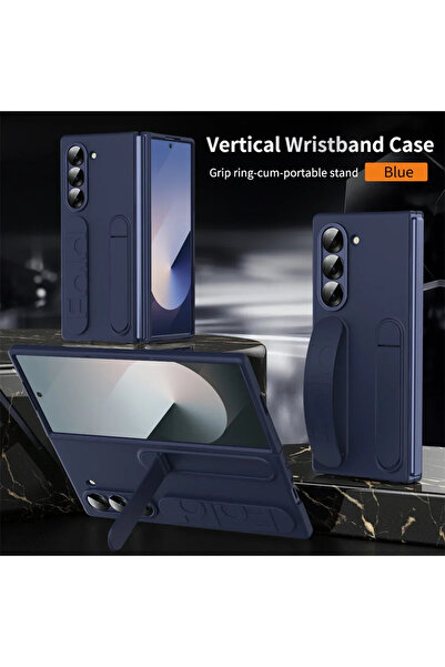 Choice Galaxy Z Fold6 Navyblue مع حزام معصم وحامل غير مرئي لحافظة Samsung Galaxy Z Fold 7 6 5