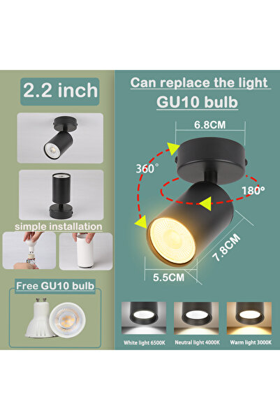 Choice White light 6500K B-Black GU10 GU10 Downlight With Replacable Bulb AC85-265V Spot Lamp Aluminum Led