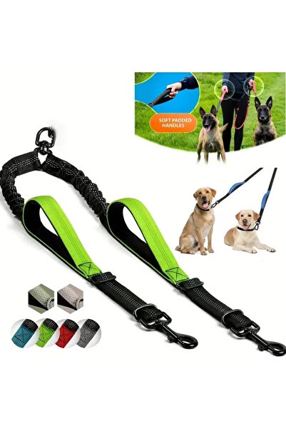 Choice مقود مزدوج للكلاب باللون الأخضر الفاتح - مقابض مبطنة مريحة، مقود مطاطي لا يتشابك ولا يشد - 360 درجة