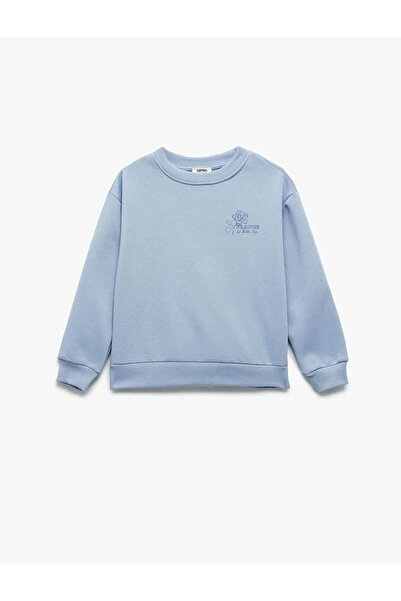 Koton Pamuklu Bisiklet Yaka Baskılı Mavi Kız Çocuk Sweatshirt 6Wkg10105Ak