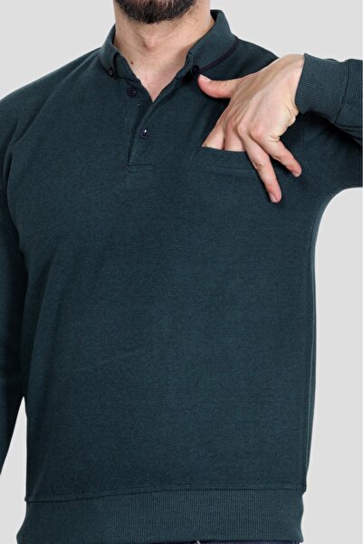 HEDEFNUR TEKSTİL Men's Polo Collar Regular Fit Thessaloniki Knitted Patterned Burgundy Sweatshirt with Pockets