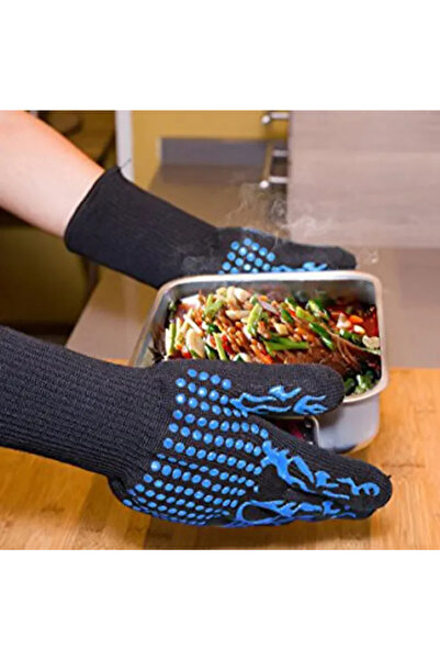 Choice قفازات شواء مقاومة للحريق زرقاء اللون، قفازات فرن الميكروويف، قفازات فرن مقاومة للحريق، 300-500 سم