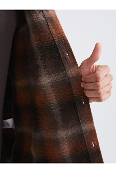 LC Waikiki Kahverengi Regular Fit Uzun Kollu Ekose Erkek Gömlek Ceket