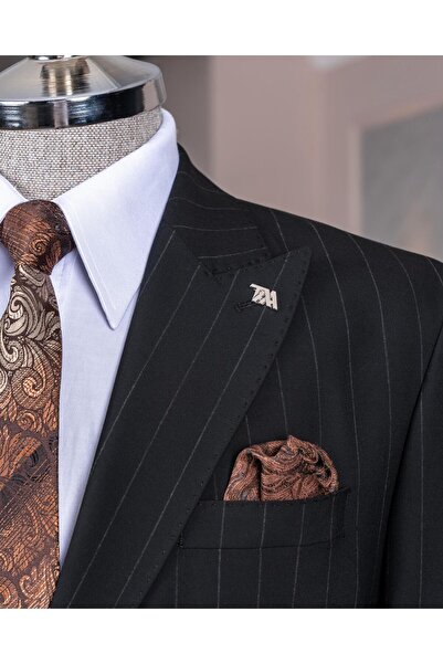 TerziAdemAltun İtalyan stil slim fit sivri yaka ceket pantolon takım elbise siyah T14253