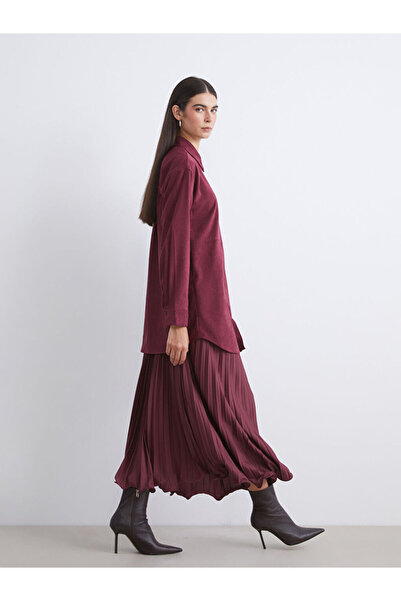 LC Waikiki Lcw Modest Burgundy Elastic Waist Chiffon Pleated Skirt