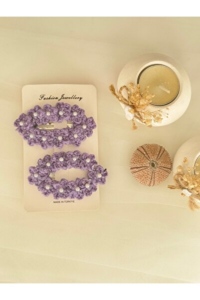 BY DİLEK ÇETİN ACCESSORY Μίνι φουρκέτα με λουλούδια σε μωβ χρώμα με πέρλες