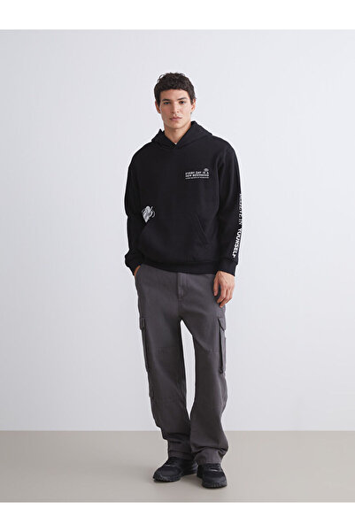 LC Waikiki Black Long Sleeve Printed Men's Hoodie