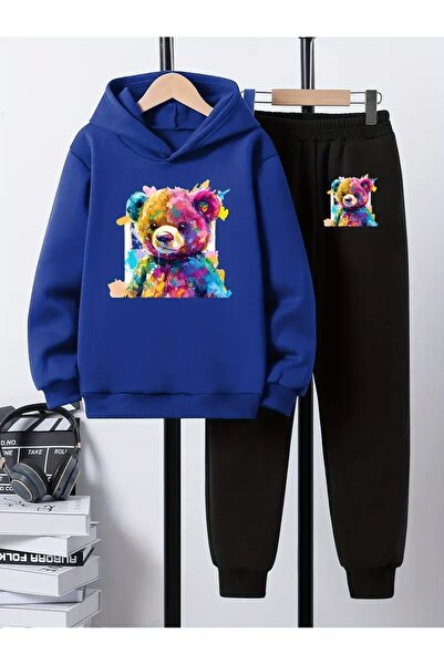 Cevval Set de hanorac și pantaloni de sport cu glugă pentru copii, cu imprimeu, 3 fire, pentru toamna/iarna