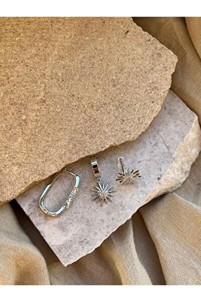 nunu takı أقراط ثلاثية من حجر النجمة الفضي اللامع