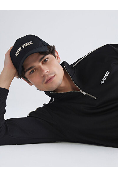 LC Waikiki Black Stand Collar Printed Men's Sweatshirt