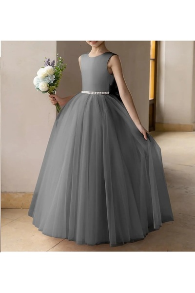 MadyaButik Tulle Ball Gown/Princess Dress with Pearls and Satin Bow