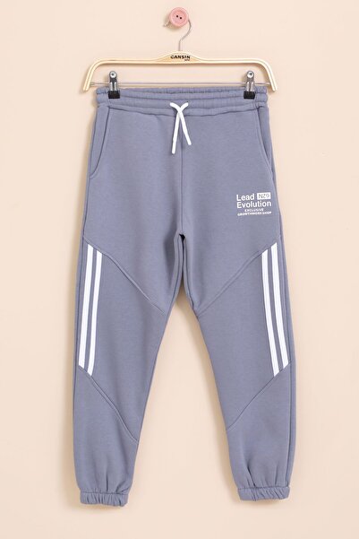 Cansın Mini Smoked Stripe Detailed Letter Printed Boys' Sweatpants with Elastic Waist 21459