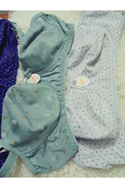 Tektaş (2 Pcs) Combed Cotton Hollow Bra Without Underwire, Without Sponge, Patterned Mother Bra, 100% Cotton