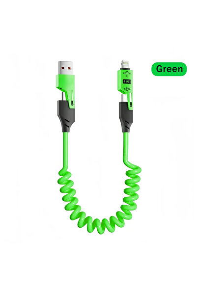 Choice 1.5 متر أخضر 4 في 1 65 واط كابل بيانات قصير بنابض 6A USB من النوع C سل...