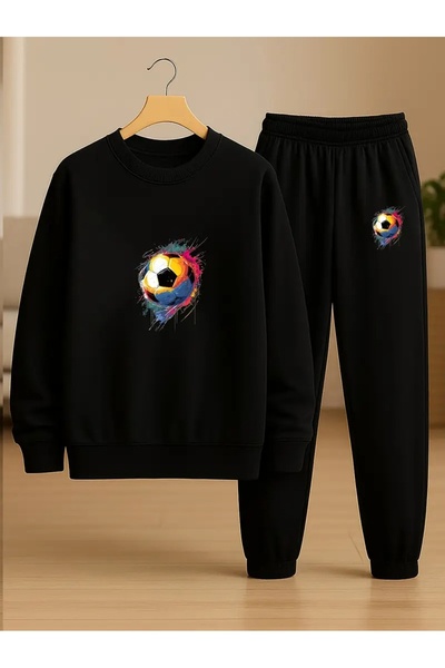 Cevval طقم سويت شيرت وبنطلون رياضي للأطفال مطبوع برقبة دائرية و3 خيوط مطوية ل...