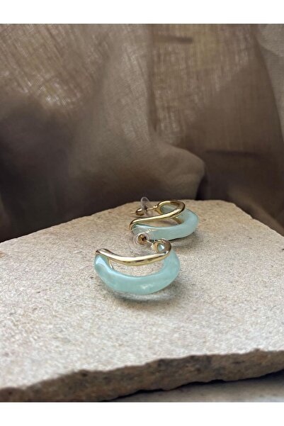 nunu takı Light Green Stone Half Moon Earrings