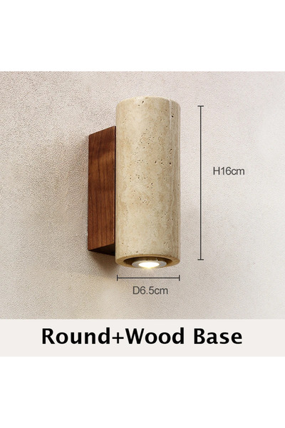 Choice أبيض دافئ 65x65x160MM دائري X قاعدة من خشب الجوز Wabi Sabi مصباح حائط من الرخام الأصفر مصباح سرير LED اليابان غرفة النوم