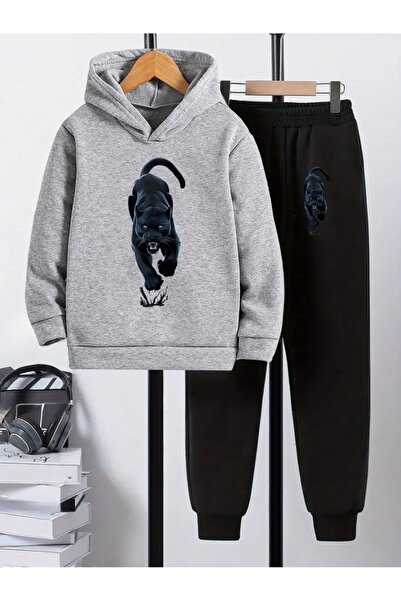 Cevval Children's Printed Hooded Sweatshirt and Sweatpants Set 3 Thread Raster for Autumn/Winter