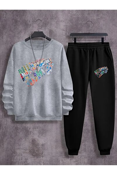 Cevval Дитячий принтований велосипедний комір Світшот і спортивний костюм 3 нитки Шардон для осені/зими