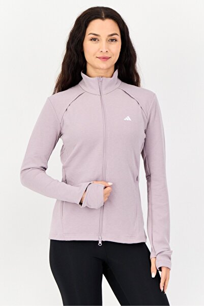 adidas سترة تدريب رياضية نسائية مريحة تحمل شعار العلامة التجارية، لون لافندر