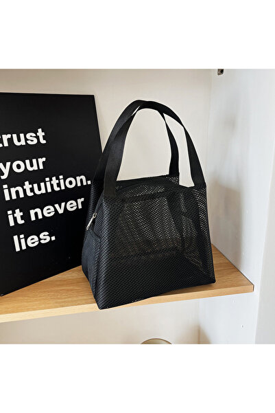 Choice حقيبة شبكية سوداء كبيرة السعة مع مقبض حقيبة سفر للمستحضرات التجميلية ح...