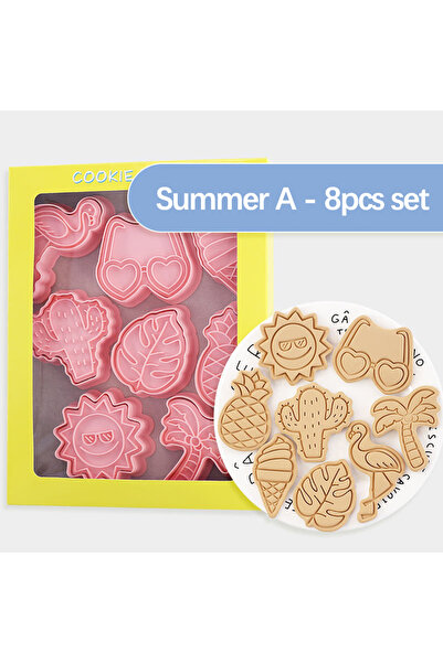 Choice 8 قطع C 8 قطع قاطعة بسكويت على شكل أوراق استوائية ختم على شكل أوراق النخيل قالب خبز البسكويت صيف هاواي