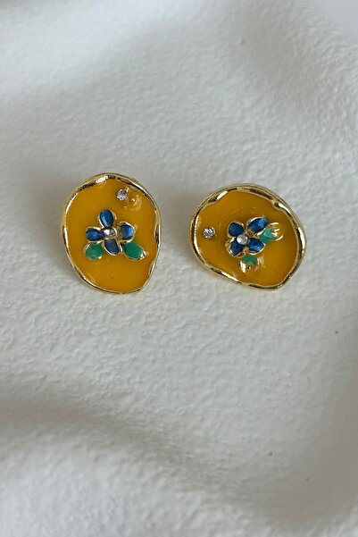 Lavian Accessories Gold Pembe Çiçek Vintage Küpe