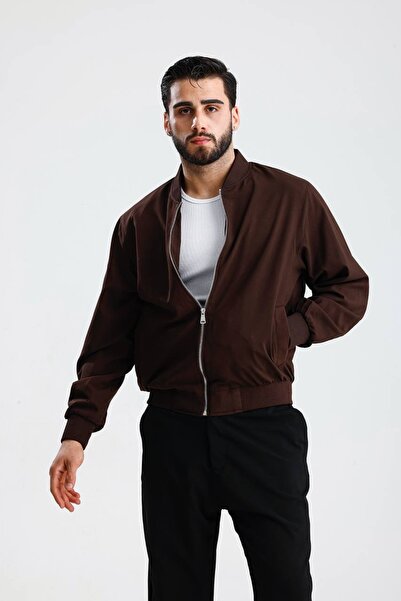 İLKCET MODA V-подібний комір, застібка-блискавка, кавовий колір, оверсайз, сезонна куртка