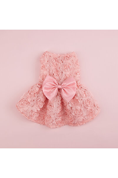 Choice فستان أميرة الكلب الوردي XL مطرز بالزهور وربطة عنق وردية ملابس أميرة ا...