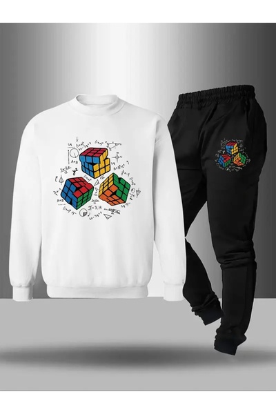 Cevval Children's Printed Crew Neck Sweatshirt and Sweatpants Set 3 Thread Raster for Autumn/Winter