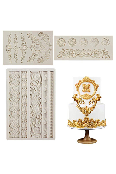 Choice 3 3 Pieces Baroque Fondant Molds Scroll Border Lace Silicone Molds Cur...