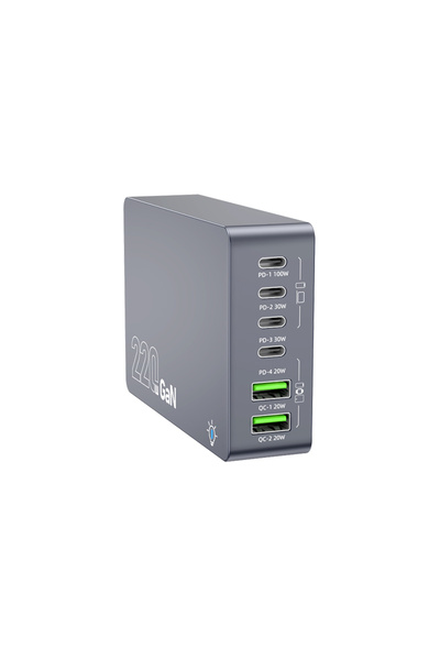 Choice EU charge 220W GaN Desktop Charger 6-Ports PD 100W USB Type C QC 3.0 F...