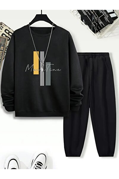 Cevval طقم سويت شيرت وبنطلون رياضي للأطفال مطبوع برقبة دائرية و3 خيوط مطوية ل...