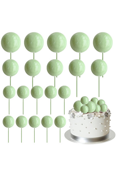 Choice6 ٢٠ كرة ملونة باللون الأخضر الفاتح لتزيين الكيك، أعواد صغيرة لتزيين ال...