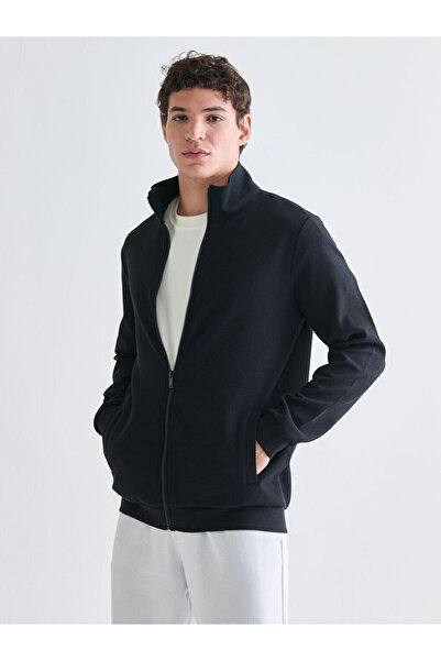 LC Waikiki Black Stand Collar Long Sleeve Men's Zip-Up Sweatshirt