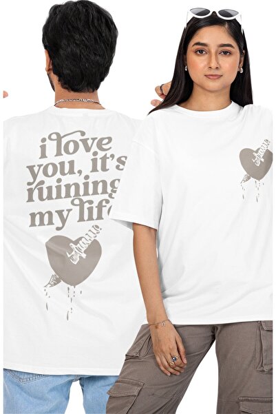 Fuddy Moda تي شيرت مطبوع عليه عبارة "أحبك" مناسب لكلا الجنسين، تي شيرت كبير ا...