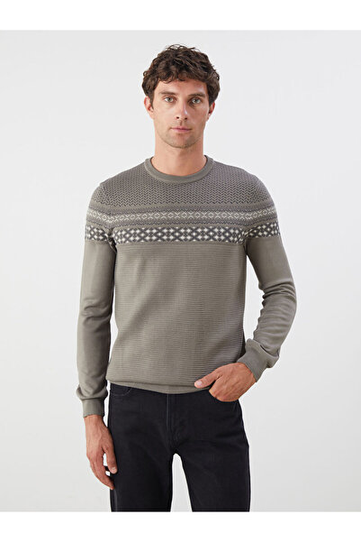 LC Waikiki Khaki Crew Neck Men's Knitwear Sweater