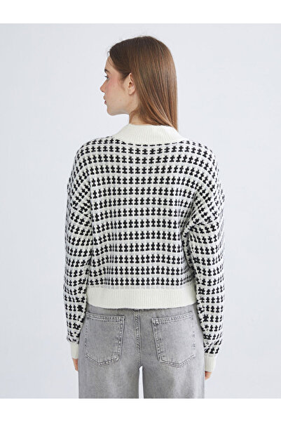 LC Waikiki Sparkling Choices from Shining Store | Mock Neck Patterned Crop Women's Knitwear Sweater