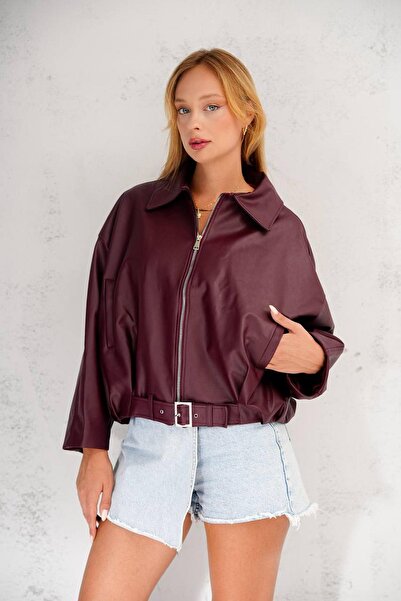 Jaglion Luvren Pb Oversized Bomber Belted Leather Jacket