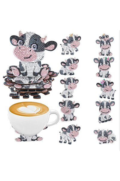 Choice AA1508B 10 DIY diamond painting art set with cow pattern coaster Special Shape Crystal artificial di