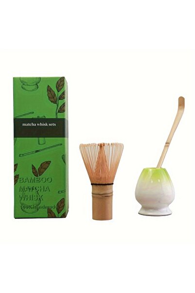 Choice Gradient Green 3pcs/set Matcha Set Bamboo Whisk Tea spoon Ceramic fittings Matcha Whisk (Chasen) Tea