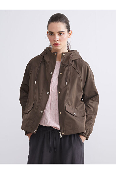 LC Waikiki Brown Hooded Oversized Women's Raincoat